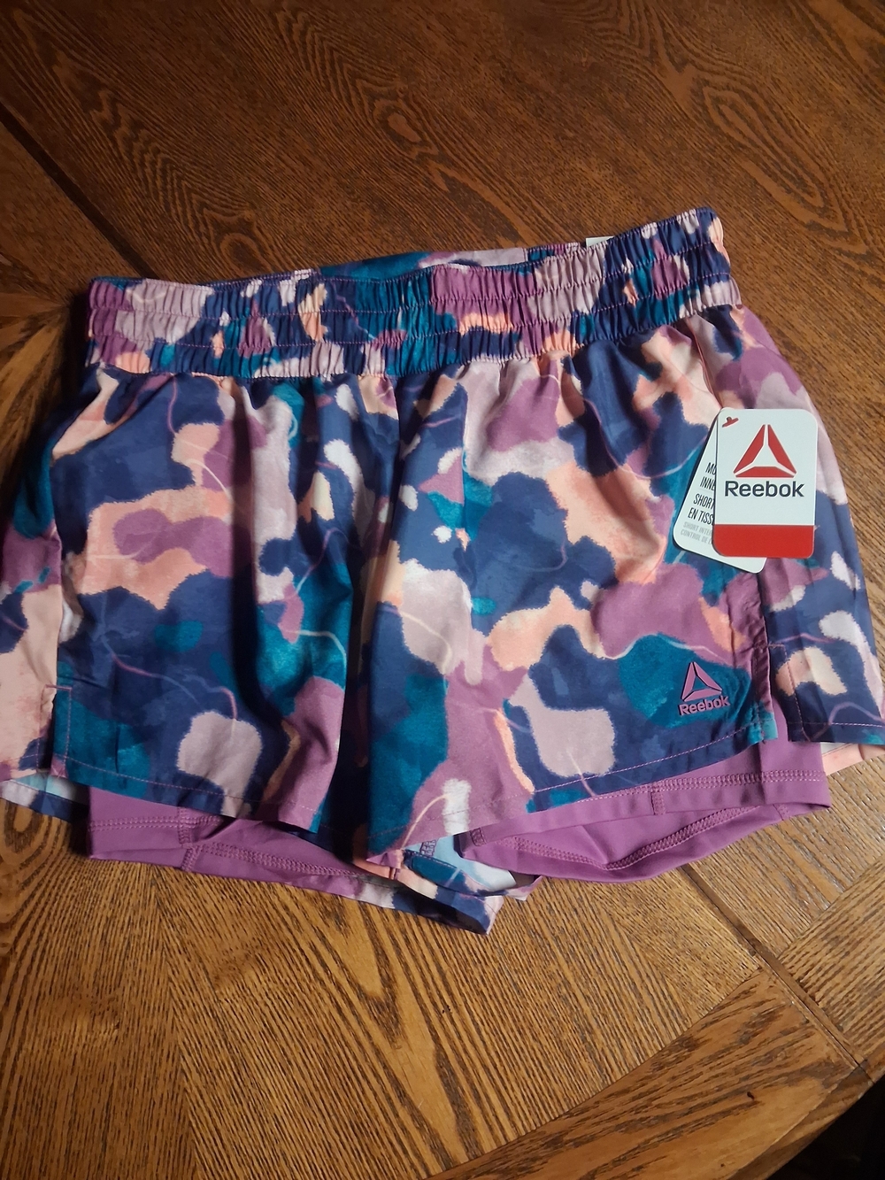 Reebok Women's Purple Teal Multi Camo Athletic Shorts